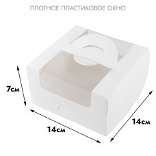 Коробка для бенто-торта с ручками с окном 140х140х80 мм